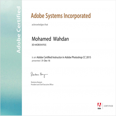 2 certificates of Adobe Certified Instructor linked to Mr Mohamed Magdy Wahdan